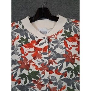 VTG Easy Essentials Womens Sweatshirt M Floral AOP Snap Front Grannie Novelty